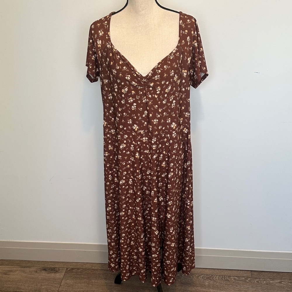 Ardene Curve Brown Floral Midi Dress Cottagecore 1X - Picture 2 of 8